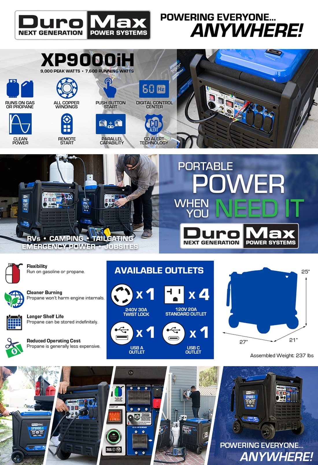 DuroMax XP9000iH Inverter DualFuel Gasoline/Propane, Remote start